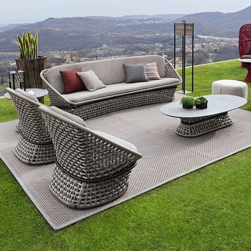 Villa patio al aire libre sofá trenzado de cuerda hotel jardín impermeable protección solar moderno casual mesa de té de aleación de aluminio image 14