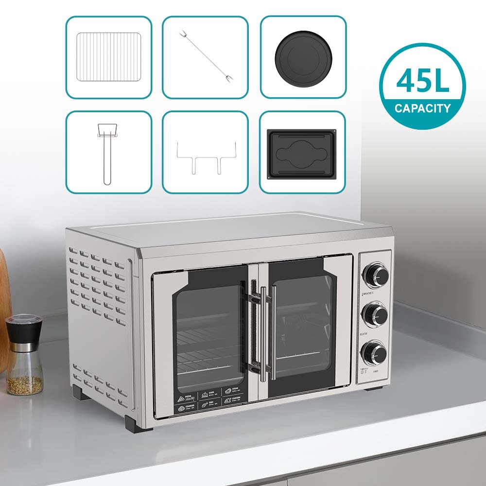 Winning star cross-border exclusivamente para 45L horneado pollo asado pizza hogar acero inoxidable puerta a puerta horno francés