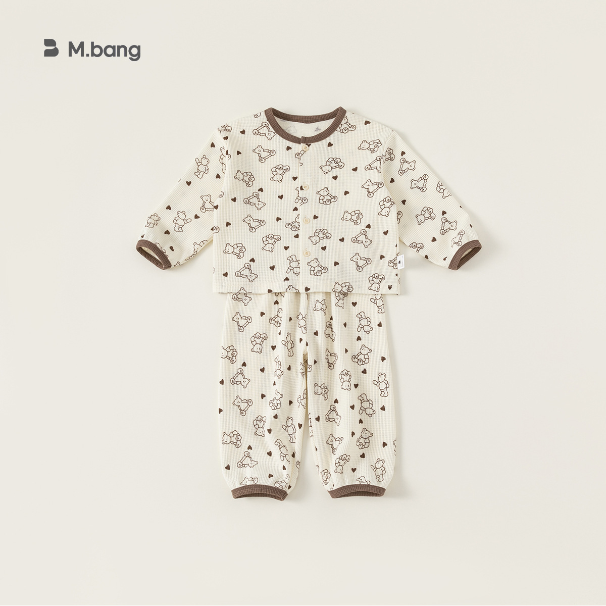 Babycity niños pijamas traje niños y niñas waffle cuello redondo cardigan ropa para el hogar conjunto de dos piezas CT24028