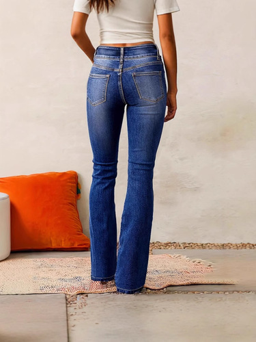 Promotional item: New spring vintage stretch denim jeans for women—washed, slightly flared, in European and American styles.