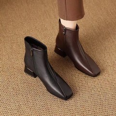 英伦风时尚马丁靴女2025年秋冬季新款裸靴粗跟大码短靴女一件代发