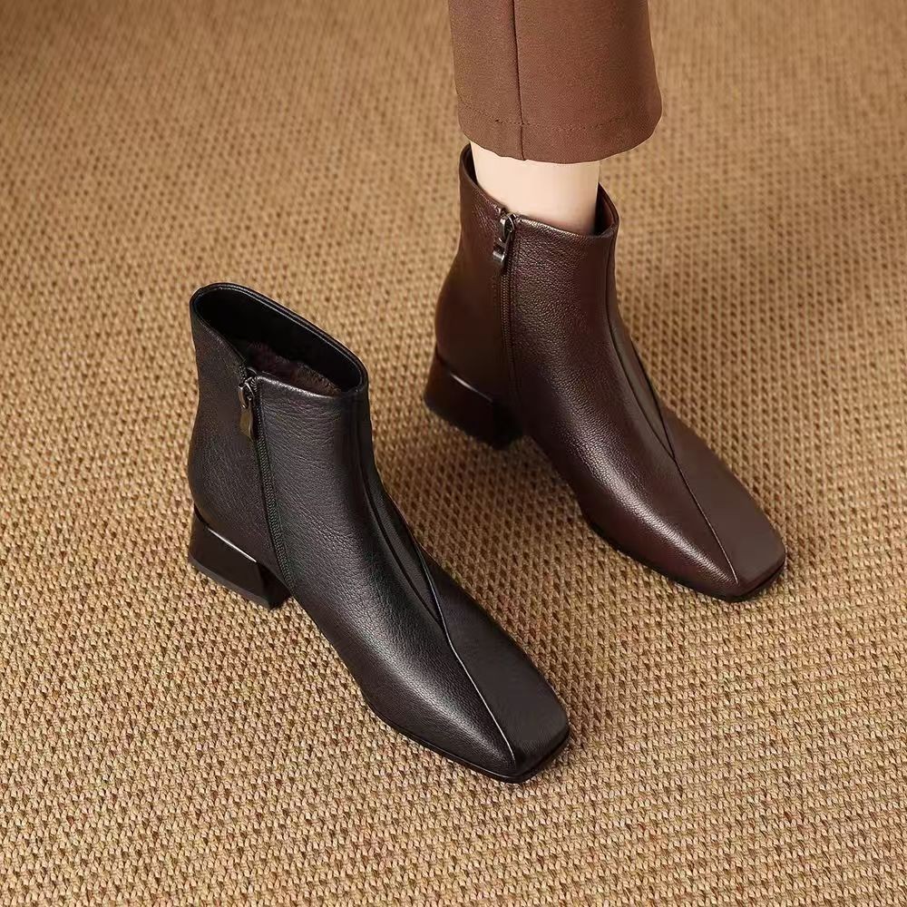 British Style Fashion Martin Boots for Women 2025 Autumn and Winter New Style Nude Boots Thick Heel Large Size Short Boots for Women Dropshipping