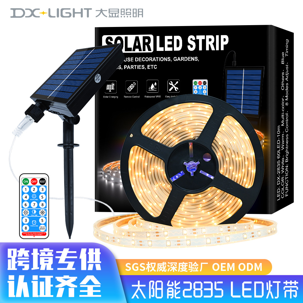 Tira de luz solar para exteriores, impermeable, súper brillante, estilo de camping, atmósfera, luz, patio, publicidad, barandilla, iluminación para el hogar, tira de luz LED