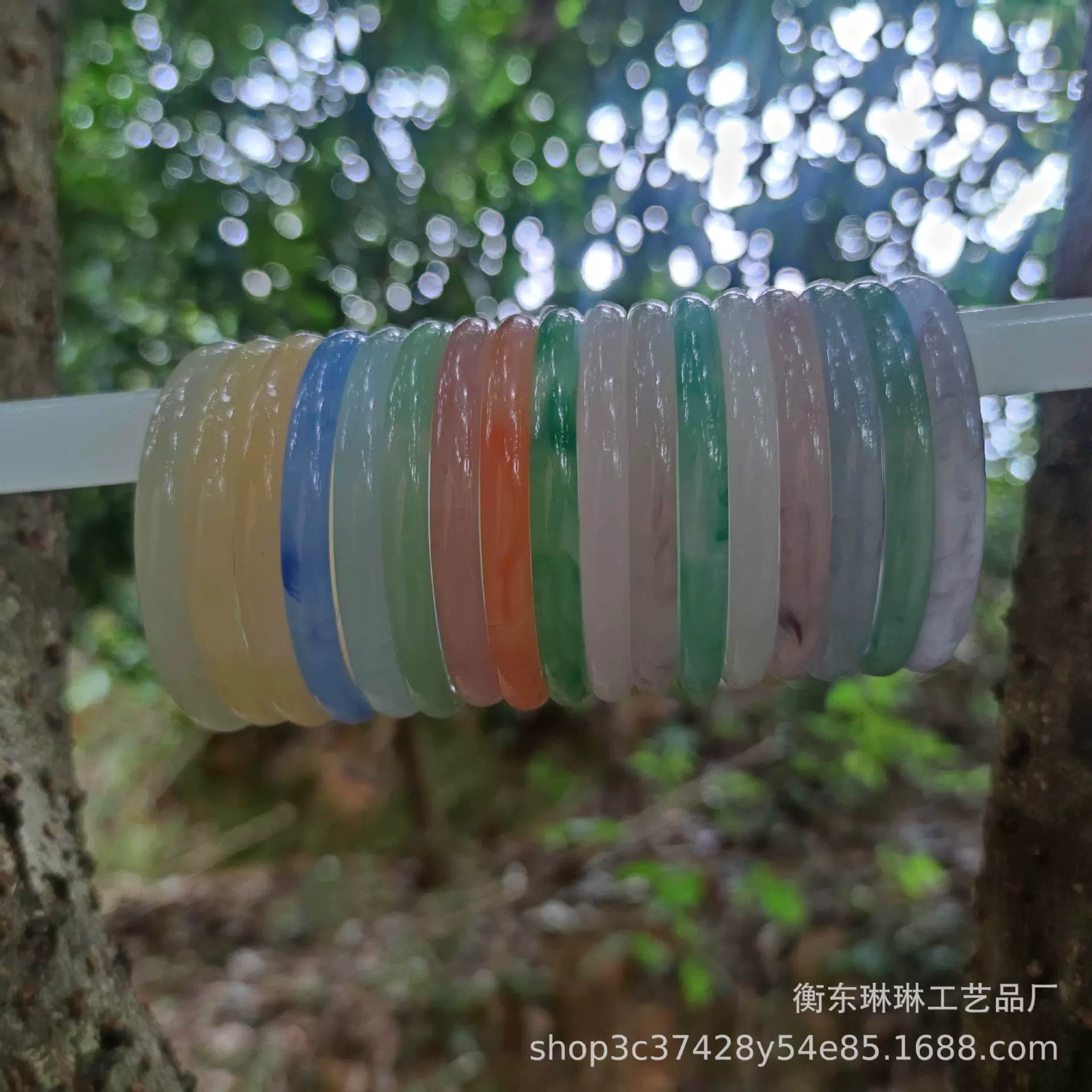 8毫米内径58毫米玻璃仿玉石美人镯叮当镯飘花手镯贵妃镯