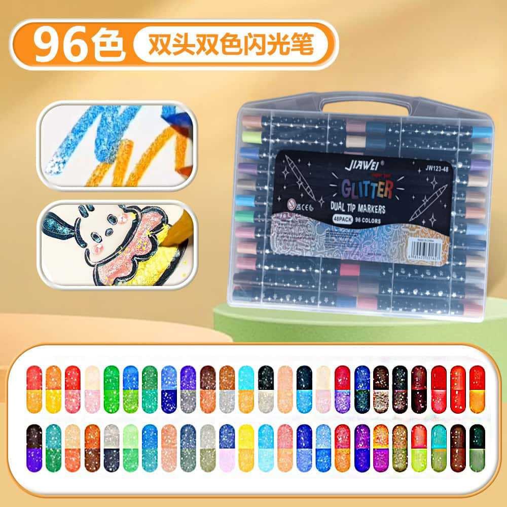 Transfronterizo flash resaltador doble cabeza conjunto de alto valor visual de los estudiantes de arte pincel de pintura marca clave pincel de polvo flash