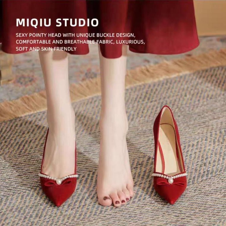 Red High-Heeled Shoes for Women, 2026 Spring and Summer New Style, Dual-Purpose Wedding Shoes, Bridal Shoes, Toast Dress Single Shoes Red High-Heeled Shoes for Women, 2026 Spring and Summer New Style, Dual-Purpose Wedding Shoes, Bridal Shoes, Toast Dress Single Shoes