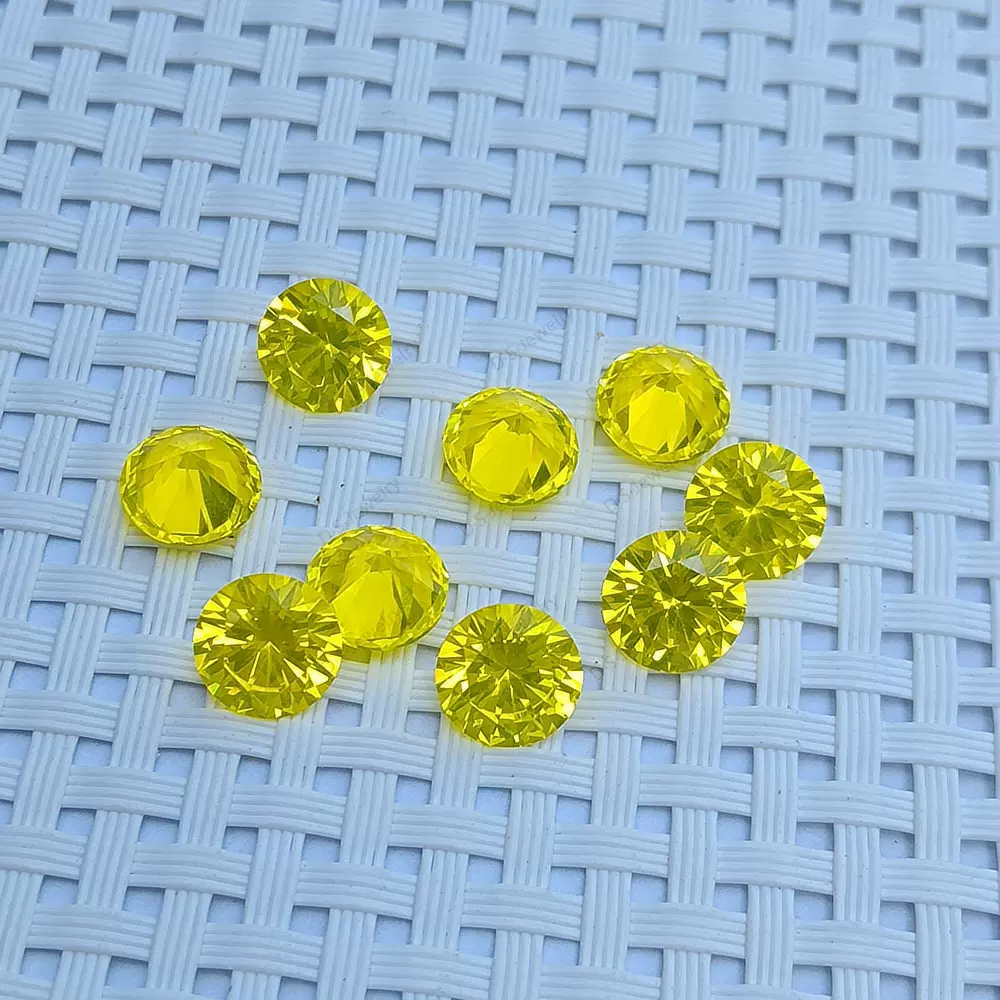 YAG黄色人造宝石圆形荧光黄色 人造雅晶戒面饰品裸石