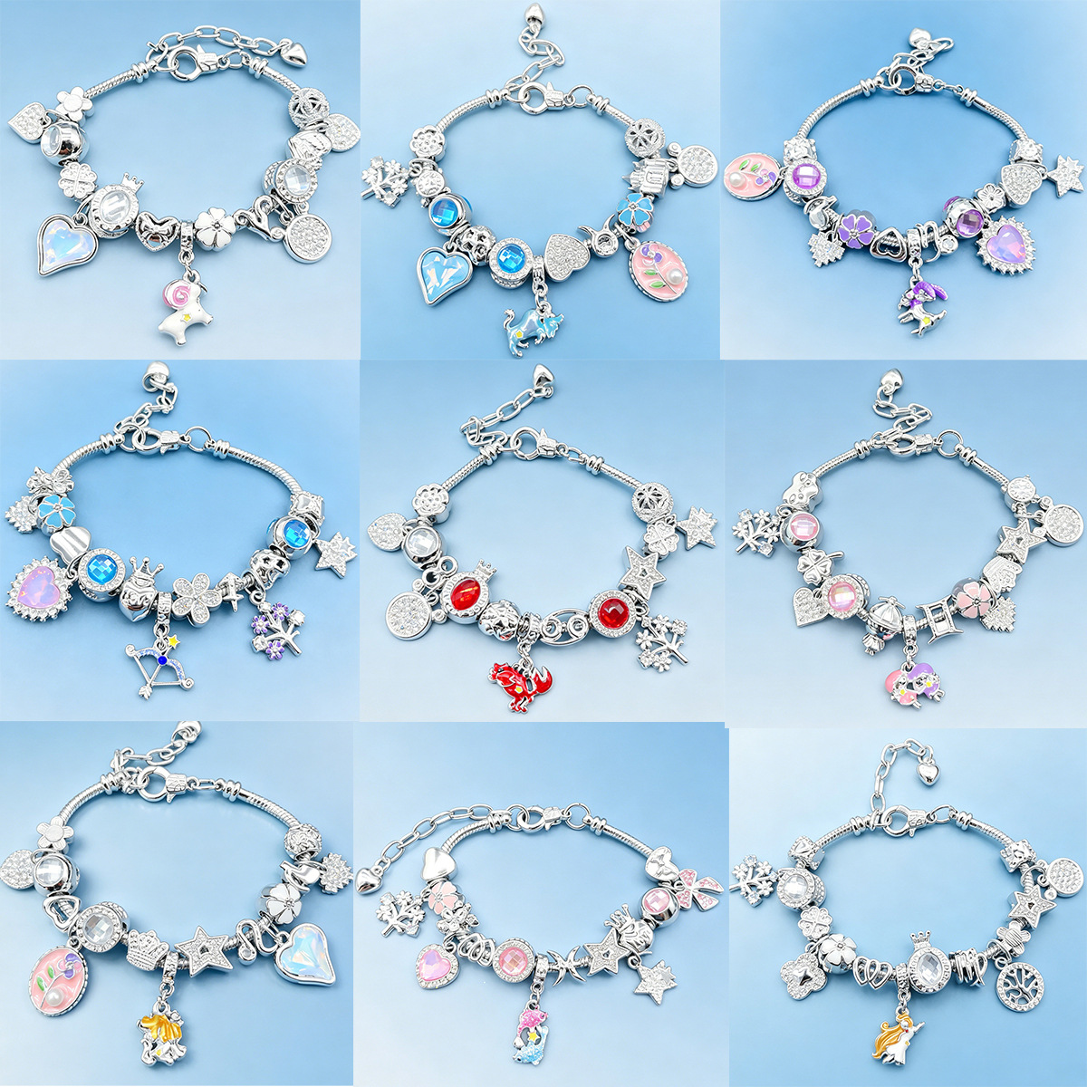 Brazalete Panjia DIY doce signos Brazalete diamante amor pentagramas árbol de la vida cuatro hojas joyas de moda
