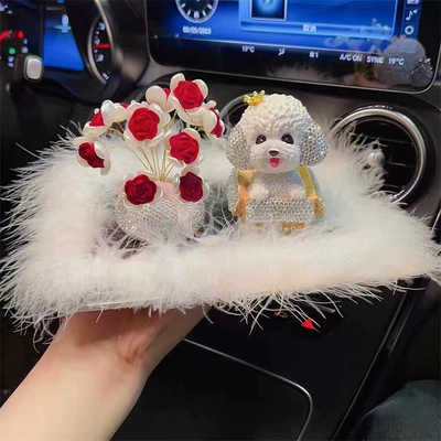 Car ornaments, Women's high-end car decoration - crown-diamond-embedded-teddy-dog-red-rose-starry-sky-small-wool-pad-glue-10