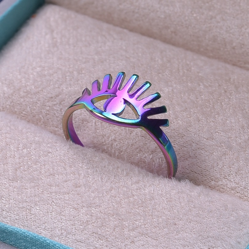 Holiday Occasion 304 Stainless Steel Material Eye Pattern PVD Coated Real Gold Plated 18K Gold Eye 304 Stainless Steel Streetwear Waterproof Non Tarnish Open Ring