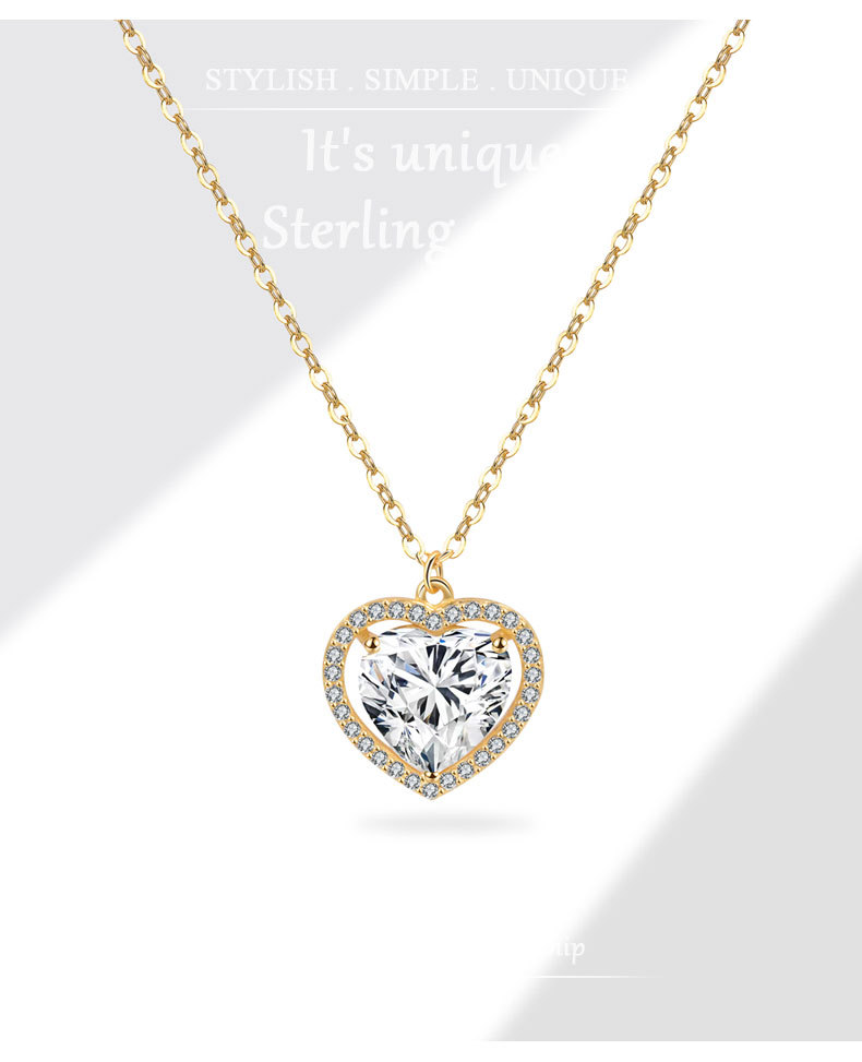 3g Weight 18K Gold Plated Plating Material 925 Sterling Silver Cable Chain Plating Heart Shape Pendant Necklace