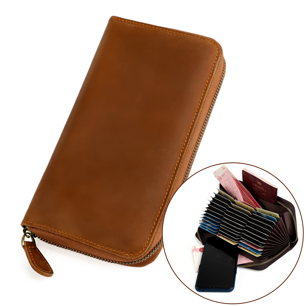 新款歐美瘋馬皮風琴卡包真皮卡套時尚簡約多功能名片包防盜刷護照