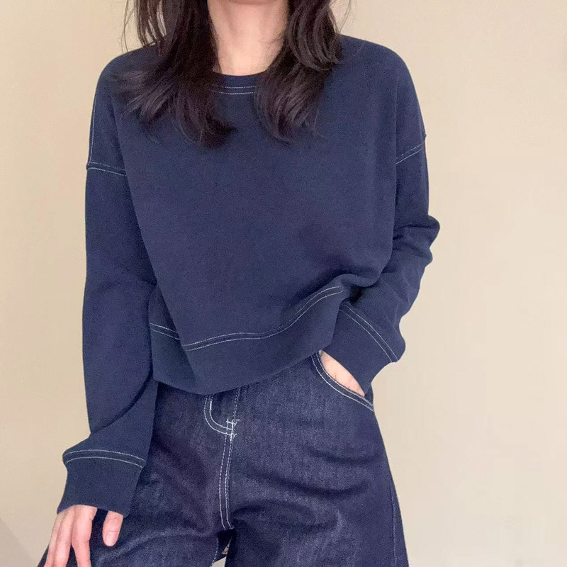 圆领套头长袖休闲风卫衣外套女春秋2025新款短款卫衣上衣女A7015|undefined