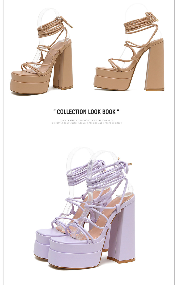 Sandal cao gót La Mã nữ quai dây mảnh, gót 9 cm, phong cách catwalk — Màu tím chi tiết 32
