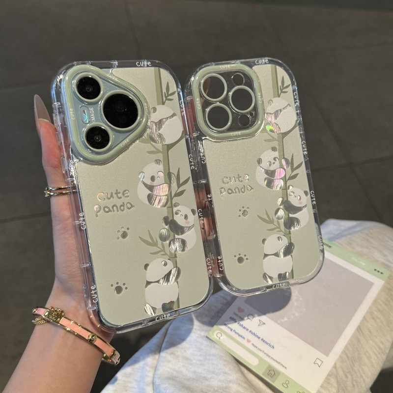 Cute Bamboo Panda Apple 15/16 Mobile Phone Case Iphone14Promax All-Inclusive 13 Feather Yarn Cream 12/11