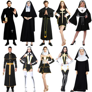 Halloween Nun Costume Adult Cosplay Male Mission Priest Costume Virgin Mary Priest Costume
