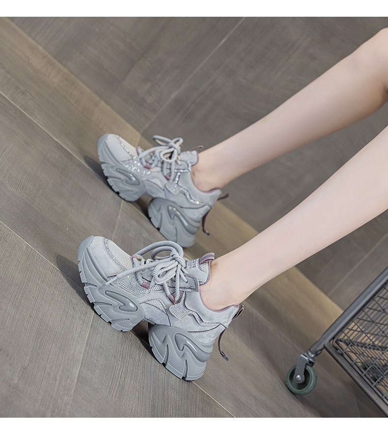 Giày sneaker nữ chunky đế dày tăng chiều cao, phong cách năng động, đế đệm khí — M2957 màu nâu, M2957 màu xám, M2957 màu đen chi tiết 13