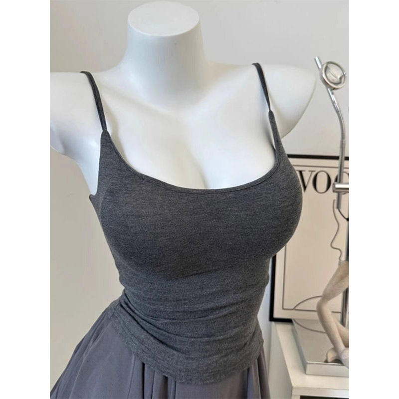 [Ready Stock] Expanded Camisole Women's Summer Inner Wear with Breast Pads and Beautiful Back Bra All-In-One Outer Wear Bottoming Top
