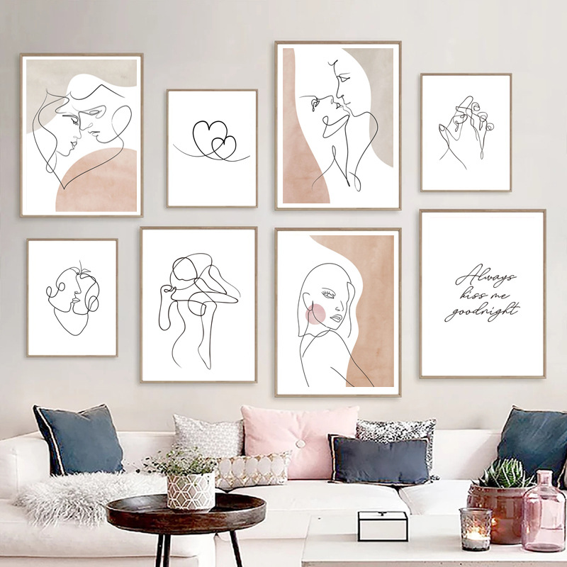 速卖通极简主义爱心女孩男孩抽象北欧海报艺术帆布绘画客厅装饰画