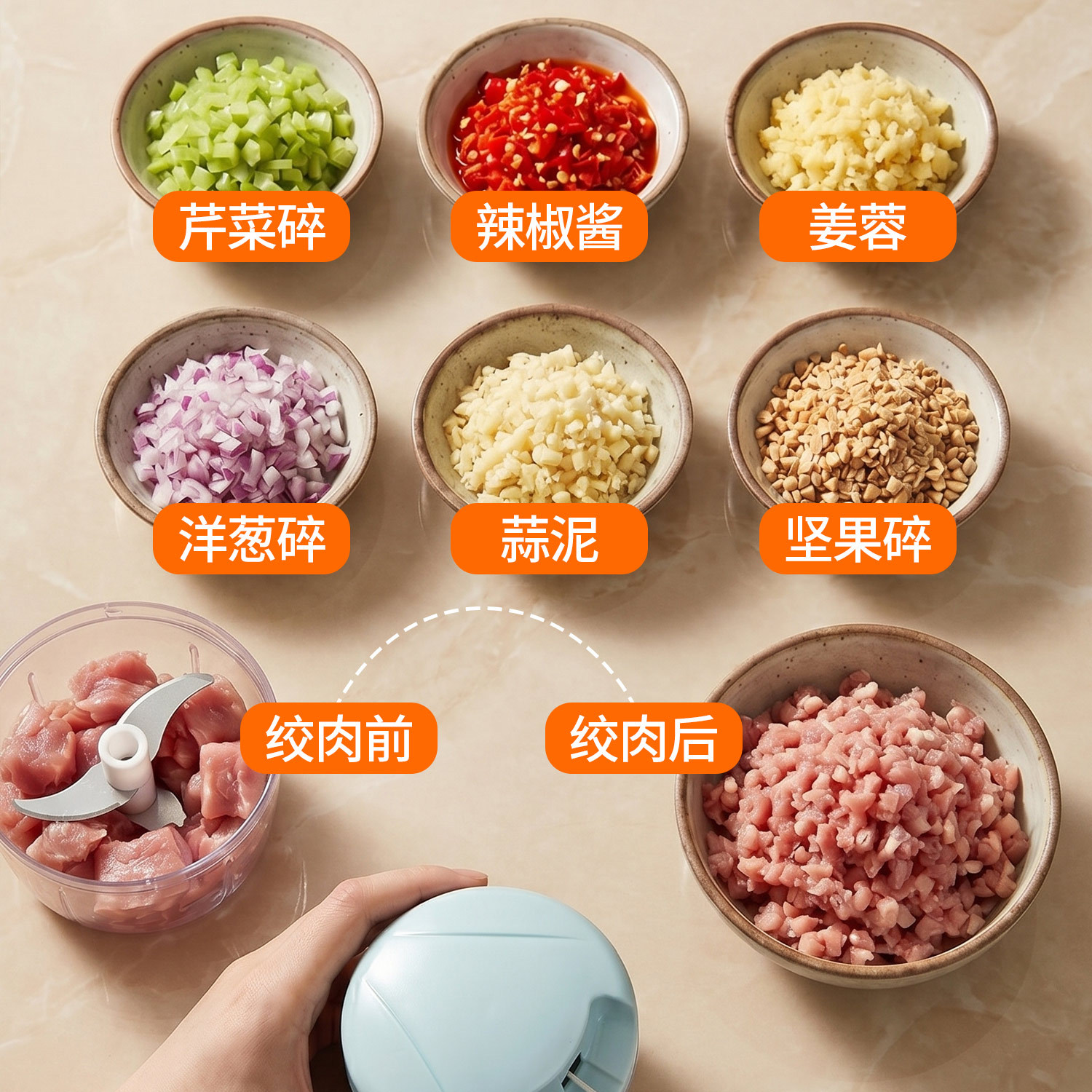 Picador Manual de Ajo de Plástico PP Multifuncional para Cocina