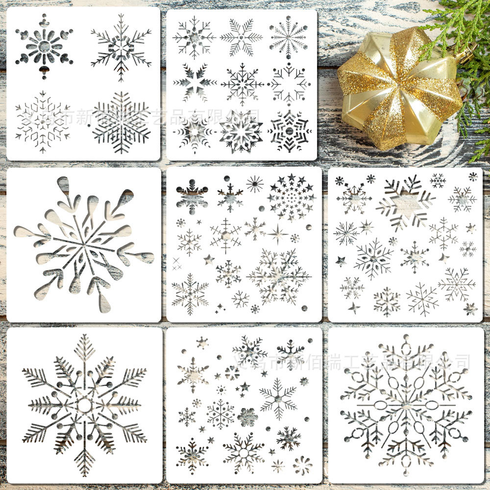 Hot Selling Christmas Snowflake Painting Pet Template Window Grille Printing Pattern Hand Account Graffiti Cut Out Spray Painting Snowflake Drawing Board
