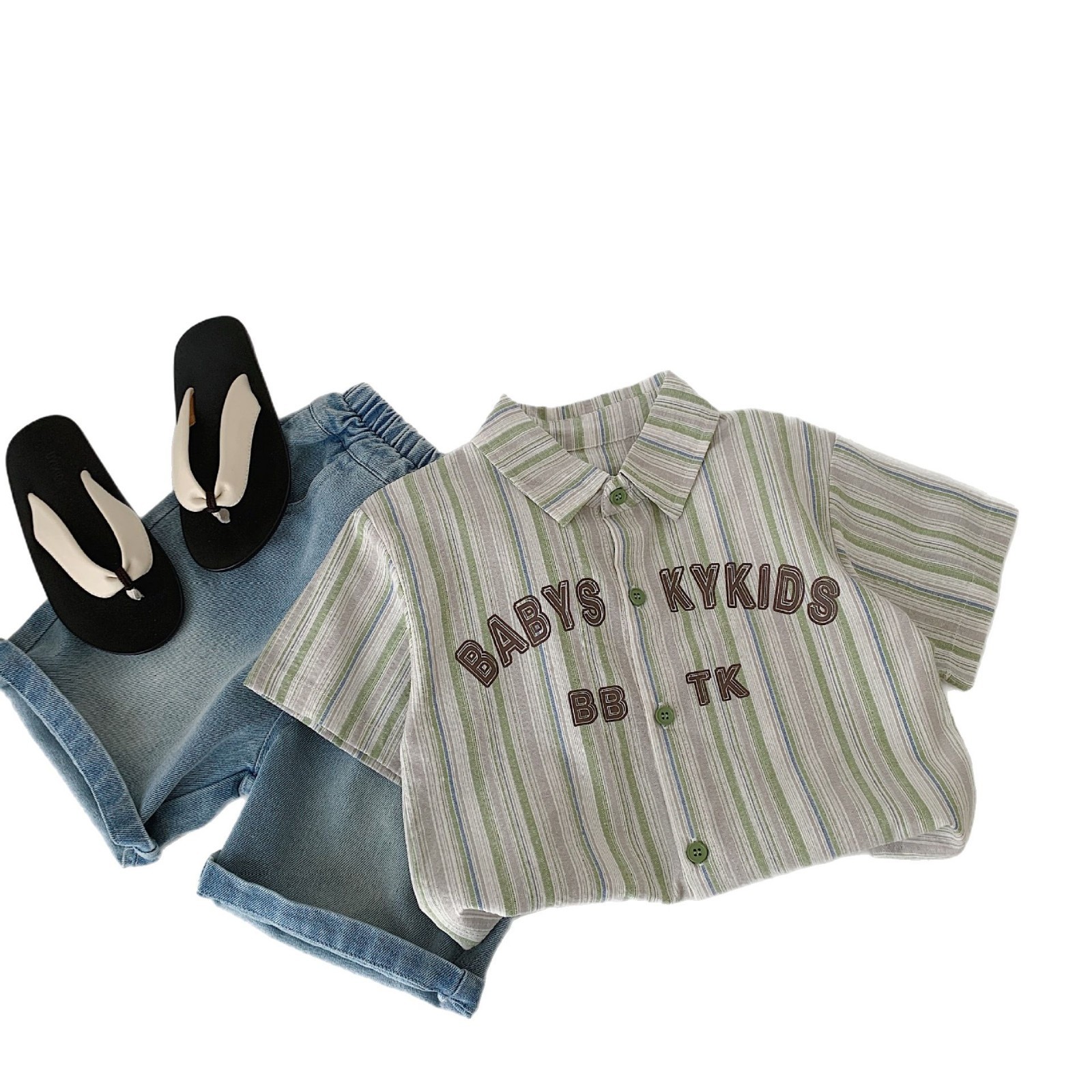 Camisa de manga corta para niños Maibao a rayas 2025 verano nuevo estilo ropa para niños coreanos estilo occidental ropa para hombres para niños al por mayor