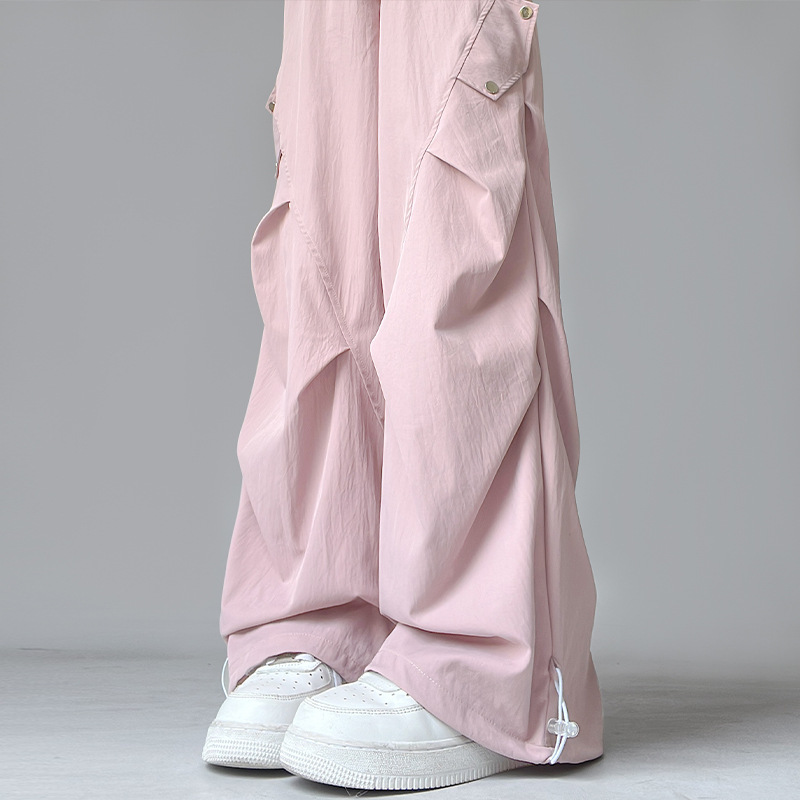 Early Autumn New Pink Quick-Drying Cargo Pants for Women in Autumn and Winter Design High-Waisted Slim Wide-Leg Pants American Casual Style
