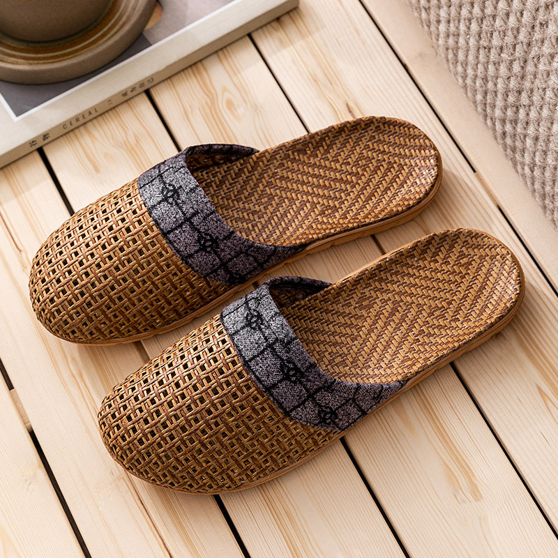 Zapatillas tejidas de paja de verano zapatillas de lino de mujer casa interior ligero piso inferior grueso ratán hogar de los hombres