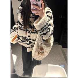 小香风摇粒绒羊羔毛外套女秋冬季2025新款设计感宽松加厚连帽上衣