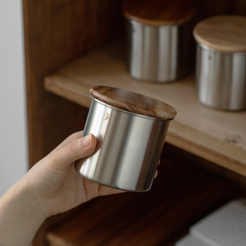 Japanese round coffee can stainless steel storage can beans multigrain coffee powder sealed can retro food storage can