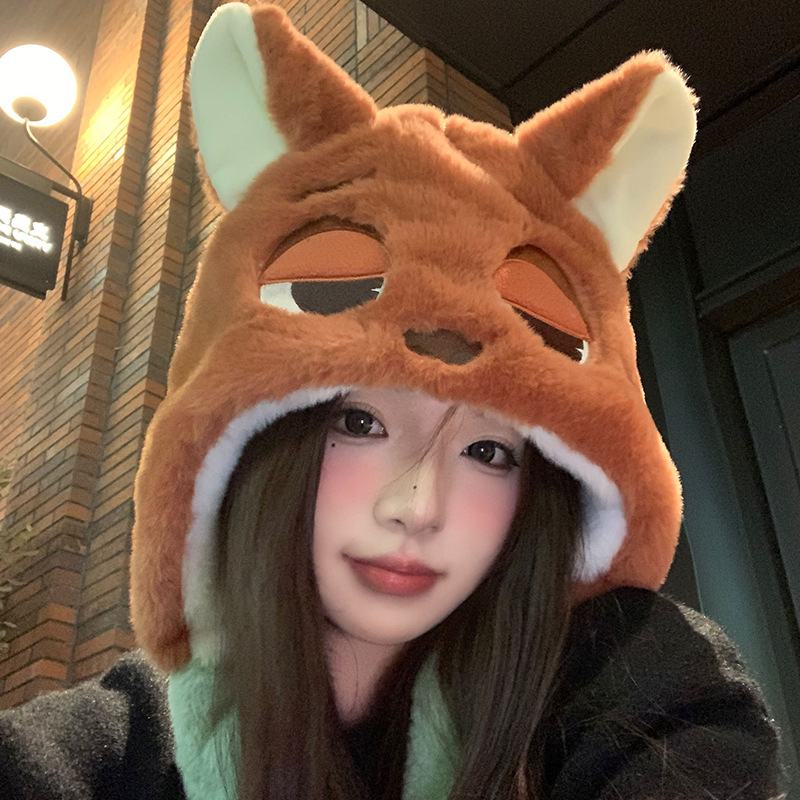 여우 토끼 동물 털모자 목도리 일체형 겨울 방한모자