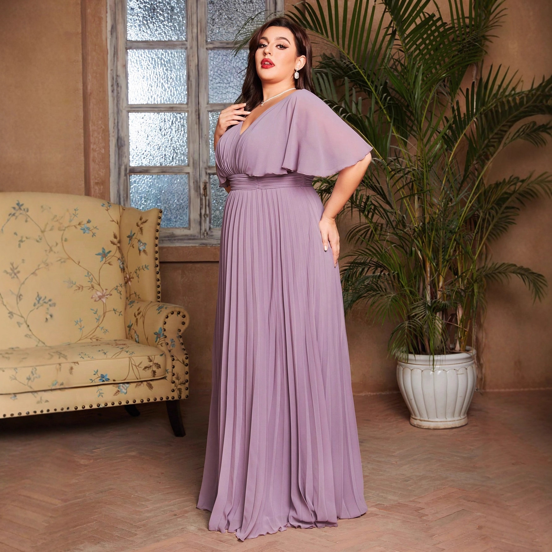 Aliexpress nuevo vestido de chiffon de cuello en V 2026 vestido de baile de alta gama europeo y americano