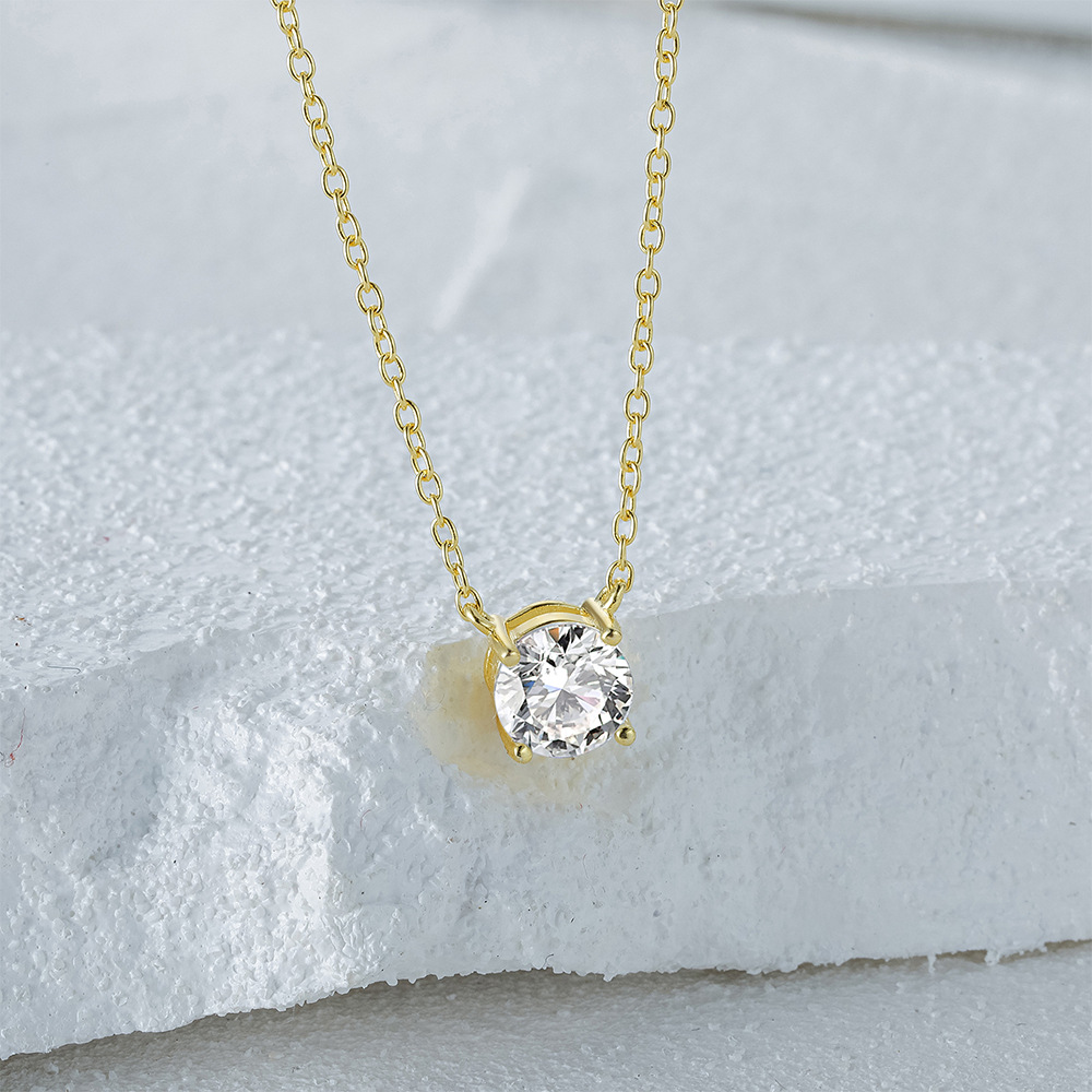 Daily Occasion 925 Sterling Silver Zircon Cable Chain Plating Geometric Pendant Necklace
