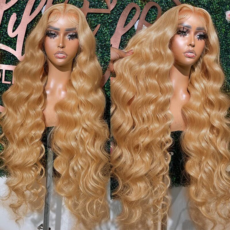 Honey Blonde Wig Transparent Lace Front Wig Blonde Wavy Glueless Light Brown Lace