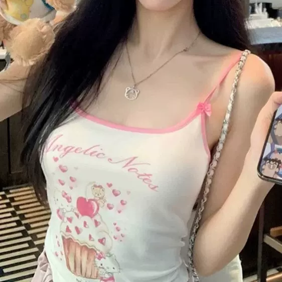 休闲独特百搭甜辣妹多巴胺可爱小吊带背心女夏纯欲性感抹胸新款