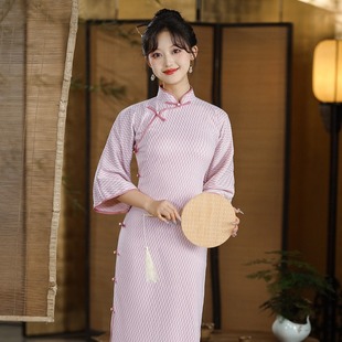 New winter cashmere ancient style full cardigan cheongsam retro elegant artistic style Daily casual cheongsam dress