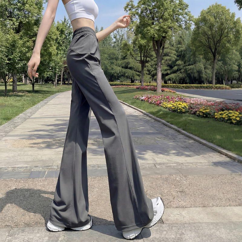 Ice Silk Flared Pants for Women, Summer Thin Style, Petite Wide-Leg, New Quick-Dry Sun-Protection Flared Yoga Sports Pants for Women