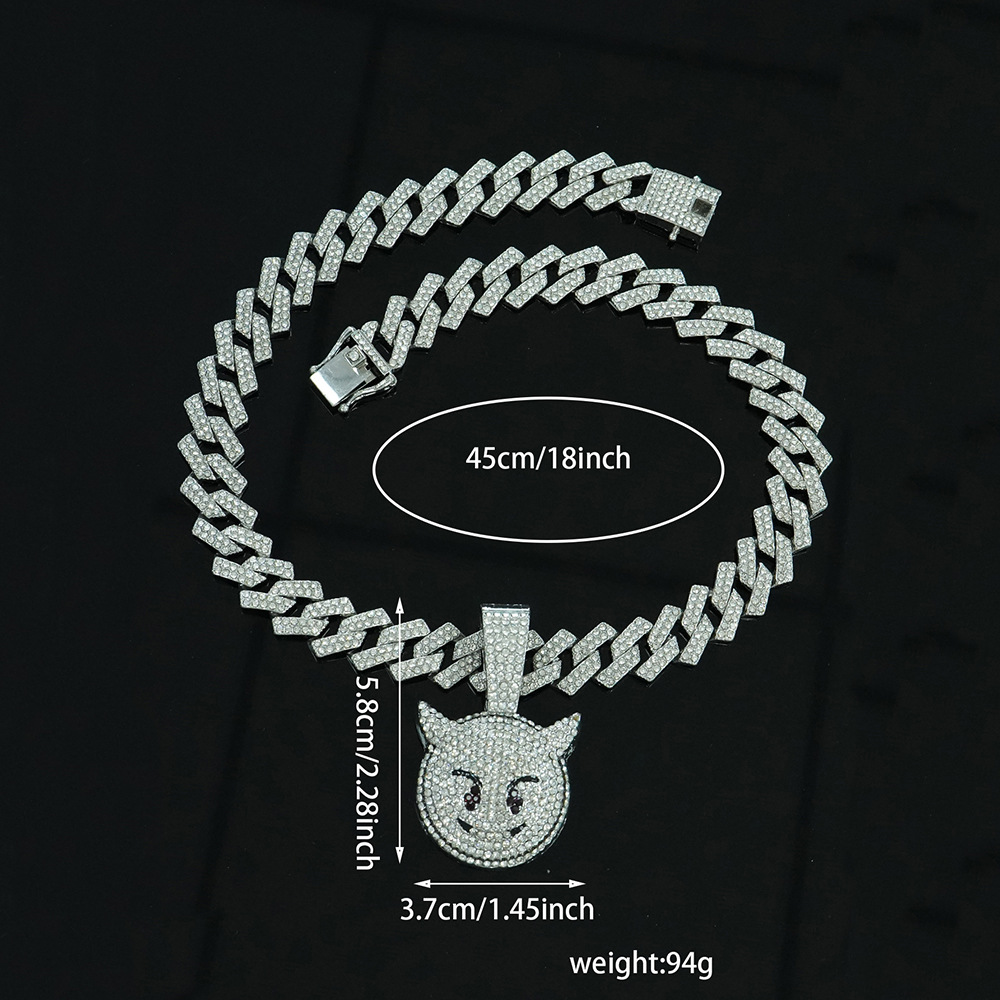 Collar de Moda con Colgante de Diablillo, Estilo Hip-Hop, con Diamantes, Cadena Cubana, Joyería Ligera de Lujo para Halloween