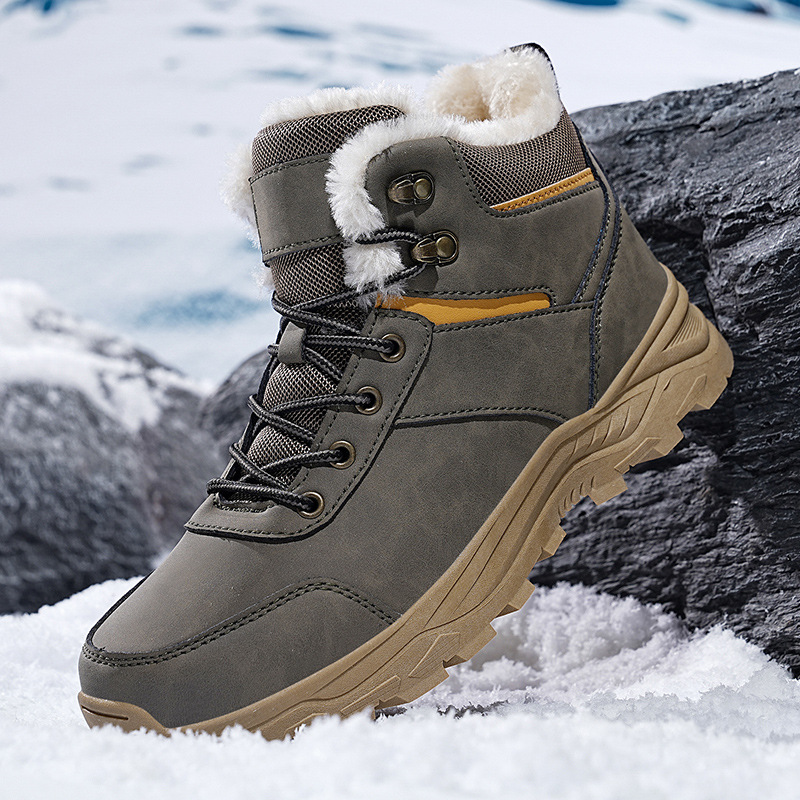 Herrenschuhe Große Herrenschuhe für den Winter High Top Plus Samt warme Baumwollschuhe Outdoor-Arbeit Schneestiefel rutschfeste Wanderschuhe_voghion.com