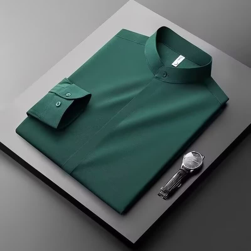 Chinese Style Shirt, High-End Light Luxury Long-Sleeved Shirt, Men's Business Casual Professional Stand-Up Collar Street Formal Student