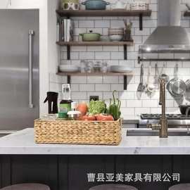 跨境水葫芦草编收纳篮客厅茶几遥控器零食水果储物筐纸巾化妆品盒