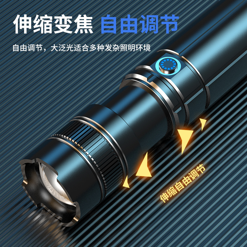 Nueva linterna táctica aleación de aluminio telescópica zoom linterna recargable acampar al aire libre linterna de iluminación