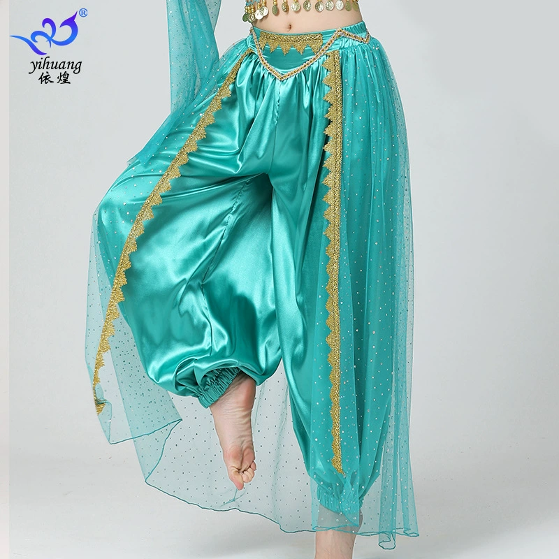 Платье для танца живота Сетка с блестками Шаровары Сценическое платье Танцевальное платье Широкие штаны Сценическое платье Брюки для танцев с пайетками