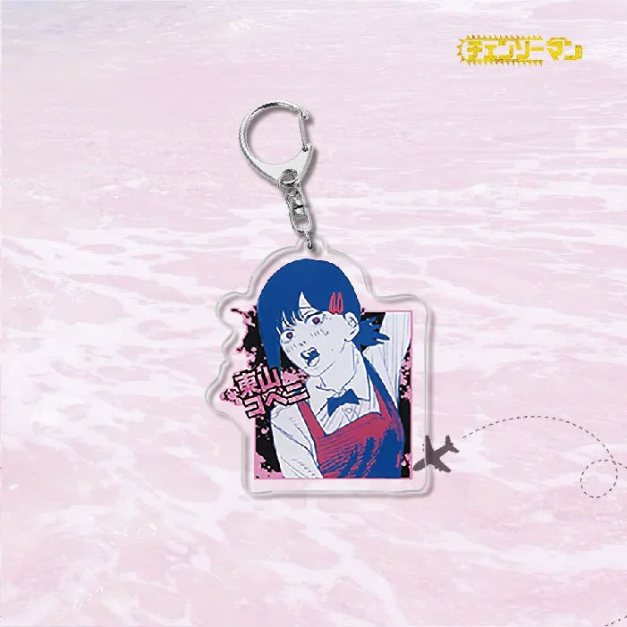 Acrylic keychain chainsaw character, double-sided 6 cm charm, metal ring & clasp