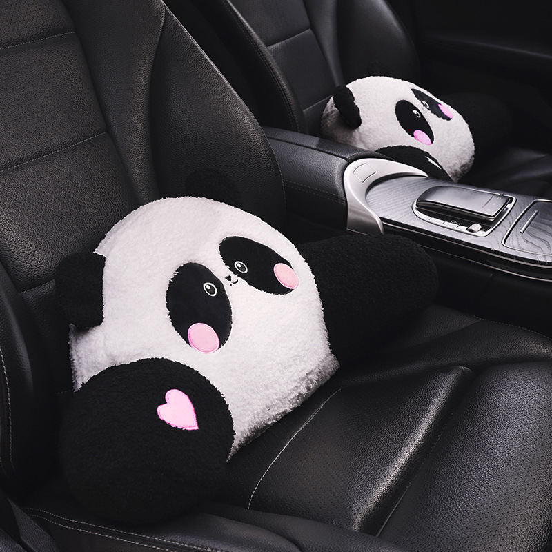 Almohada de reposacabezas para coche, cuello y asiento universal, estilo panda, dibujos animados, cuatro estaciones