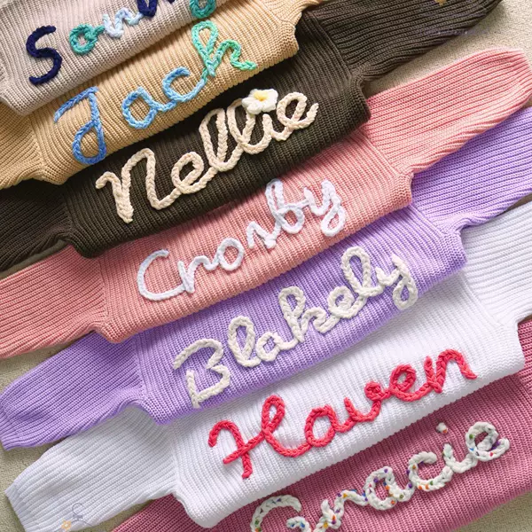 Real Handmade Diy Embroidered Pure Cotton Children's Knitted Sweater Baby Treasure Embroidered Name Etsy Cross Border Christmas Custom