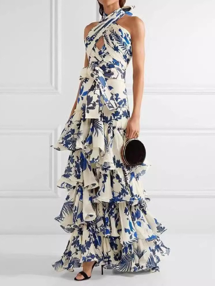 2025 verano transfronterizo europeo y americano nuevo estilo bohemio estilo turístico falda de tiras Lolita vestido estampado