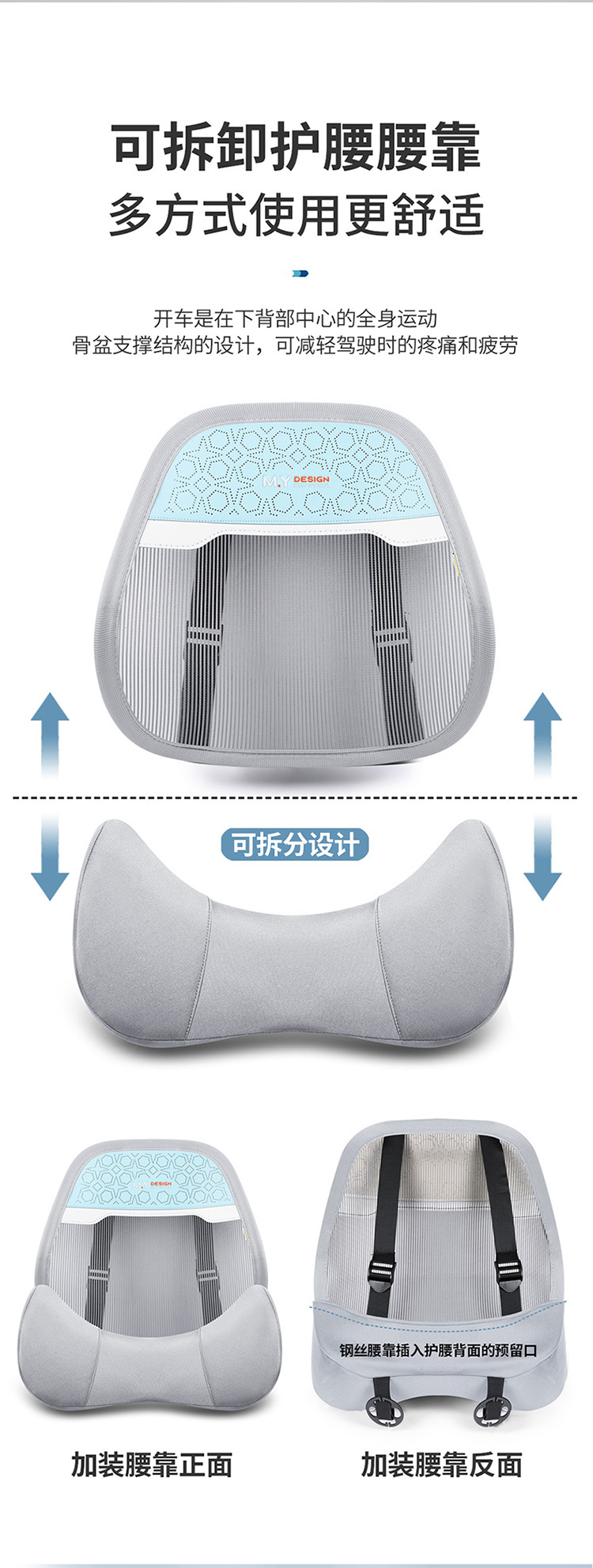 Car Lumbar Support for All Seasons, Anti-Sweat Mesh Breathable Office Sedentary Lumbar Support Cushion, Car Seat Memory Foam Lumbar Support