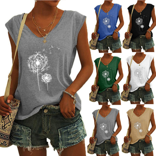 New Women's Printed V-Neck Cover Sleeve Loose T-Shirt Top on Amazon Europe and North America, AliExpress, and Wish