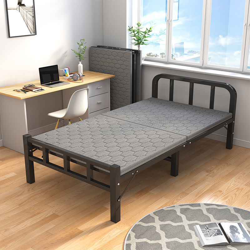 Noon break Folding bed household single bed Office Noon break Artifact deck chair Portable Apartment simple and easy adult steel beds